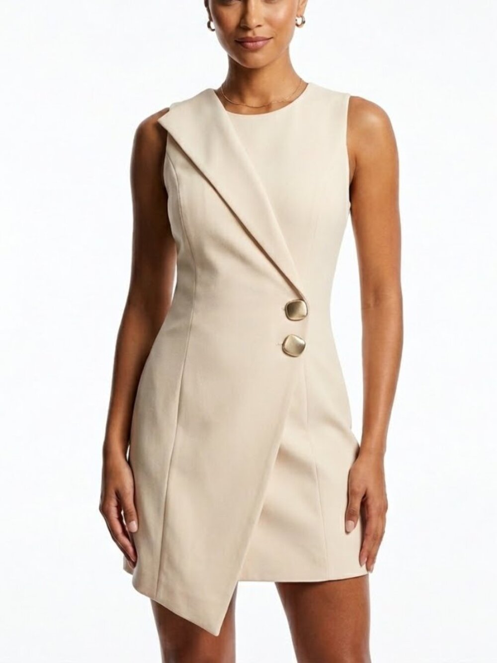Bequeenstory Asymmetric Blazer Dress - Cream Sculptural Quiet Luxury Mini - M